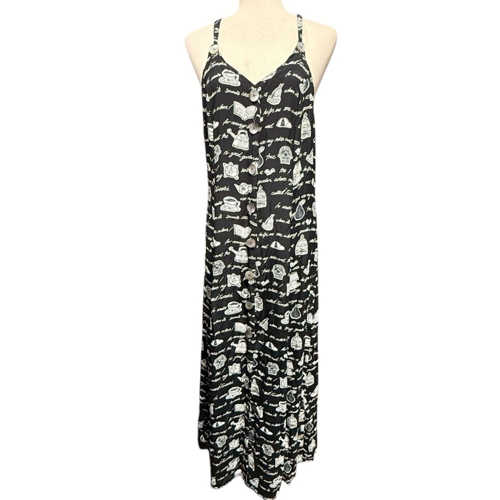 David Dart VTG 90s Garden Fruit Print Maxi Dress Size L Button Racerback Kitschy